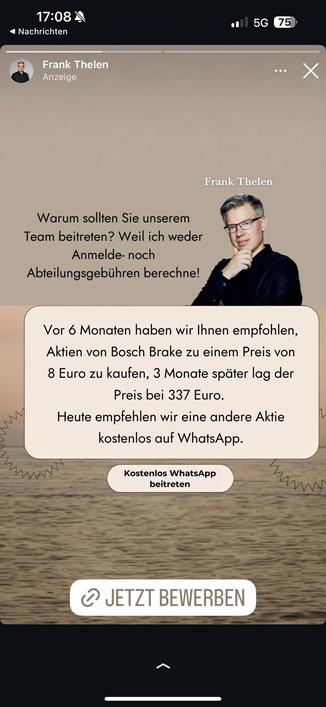 Werbeanzeige auf Meta für Aktien im Namen von Frank Thelen - Fälschung
