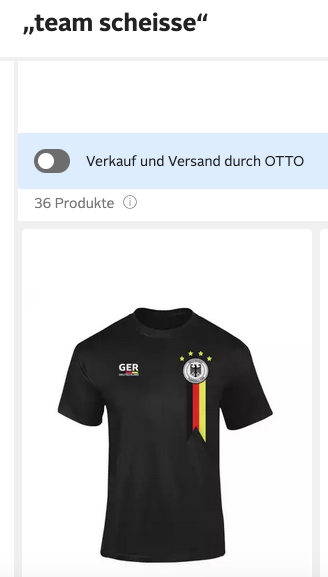 Screenshot: Suchbegriff "Team Scheisse" - Produktvorschlag Trikot Nationalmannschaft