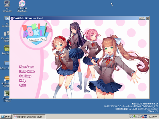 Doki Doki Literature Club running on ReactOS