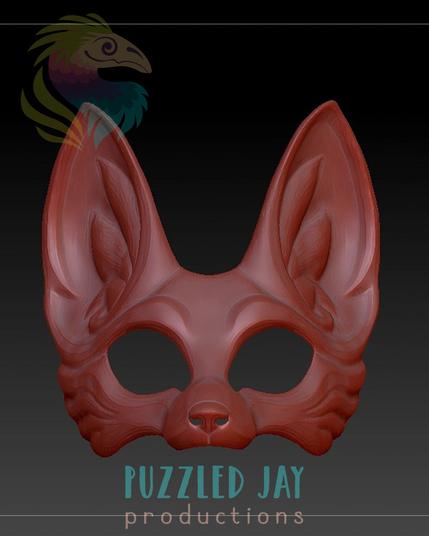 screenshots of a fennec fox masquerade mask, digitally sculpted in red clay
