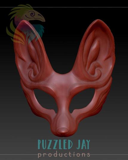 screenshots of a fennec fox masquerade mask, digitally sculpted in red clay