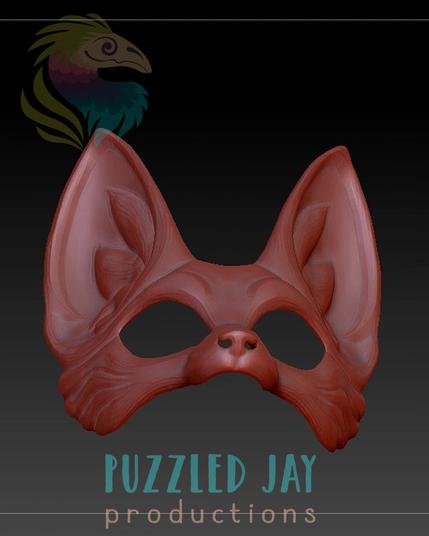 screenshots of a fennec fox masquerade mask, digitally sculpted in red clay