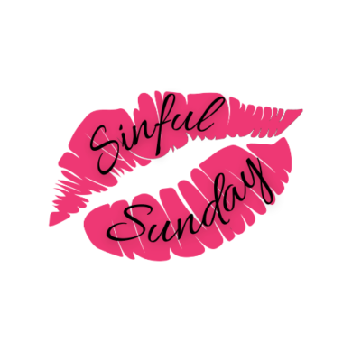 Sinful Sunday badge pink lips with the words Sinful Sunday on them