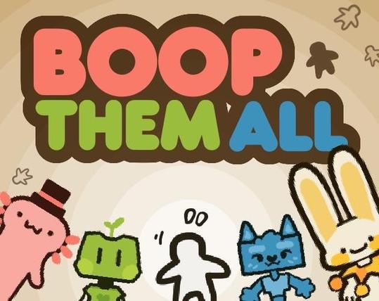 The cover image of Boop Them All, showing an axolot, a frog, a dog and a bunny