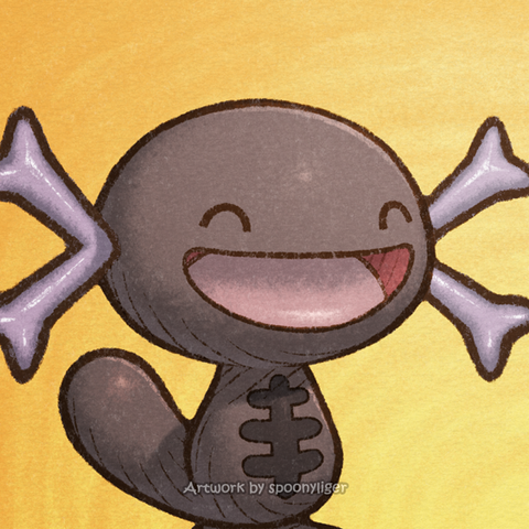 Digitally-handmade fanart profile picture of a Paldean Wooper Pokémon facing forward towards the right side of the image at a 3/4 angle with a frowning facial expression, on a blue-to-yellow gradient background.
