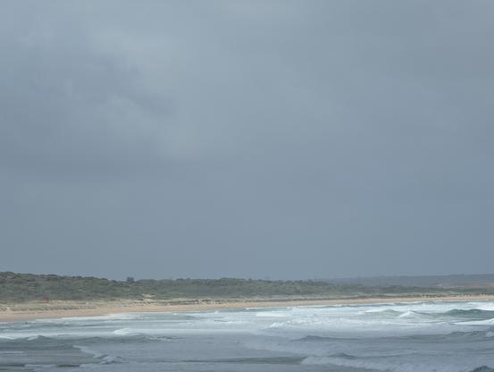 The image depicts a coastal scene with a wide sandy beach in the foreground. The beach is bordered by a line of green vegetation, likely dunes, which extends into the distance. The ocean is visible with waves breaking near the shore, creating white foam. The sky is overcast with gray clouds, suggesting a gloomy or stormy weather condition. The overall color palette is muted, with shades of gray, blue, and green dominating the scene. There are no visible people or man-made structures, giving the image a natural and serene appearance.
―
The image depicts a coastal scene with a cloudy sky and choppy ocean waves. In the foreground, a person is kite surfing, visible as a small figure in the water, with a black kite flying above them. The kite is positioned in the center of the image, slightly above the horizon line. The ocean is a mix of dark and light blue hues, with white foam on the waves, indicating strong winds. In the background, a sandy beach is visible, with some buildings and vegetation along the shoreline. The overall atmosphere is overcast, with a grayish-blue sky filled with clouds, suggesting a windy day suitable for kite surfing.

Provided by @altbot