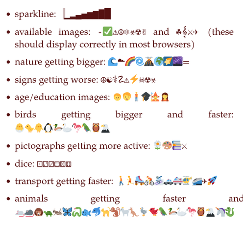 The different lists of pictograms from the site.