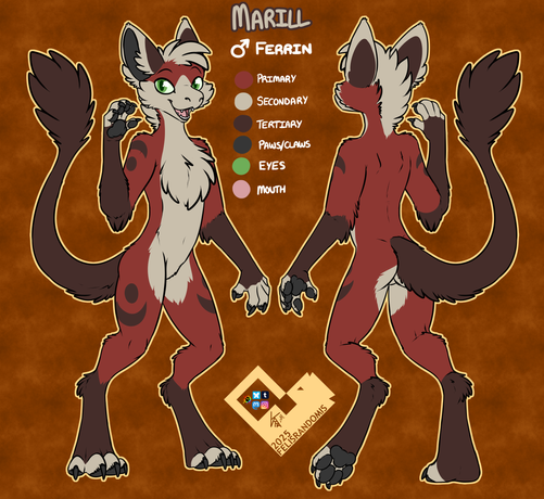 Digital art of a Ferrin character made for an art reference. Shows front and back of the character.