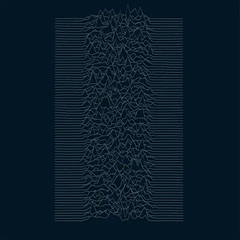 A stacked series of white, jagged, mountain-like waveforms against a dark blue background.