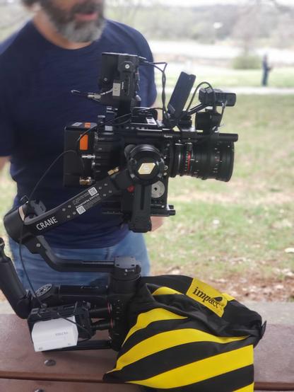 Red Raven Cinema Camera balanced on a Zhiyun Crane 3s pro gimbal