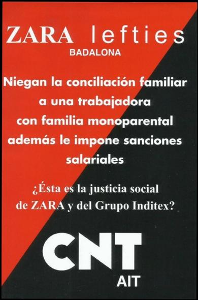 🔴⚫#Badalona | #CNTAITsindicato Badalona Conflicto social | #Zara #inditex #lefties #leftiescommunity #Labour

Niegan la conciliación familiar a una trabajadora monoparental y le imponen sanciones Salariales 

#abusoslaborales #justiciasocial #ExplotacionLaboral #sexismo