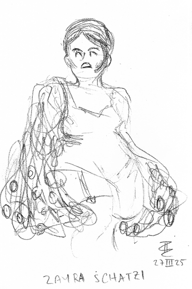 Pencil sketch of burlesque performer