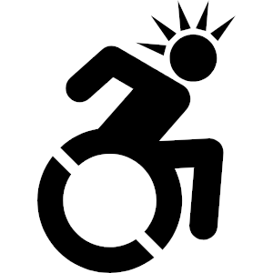 simple icon of a person with a spiked cresta and in a wheelchair actively pushing themselves