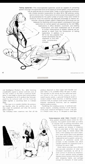 Screenshot from the paper: Intelligent Machines are on the way. Black and white futuristic sketches. Text flowing around it.