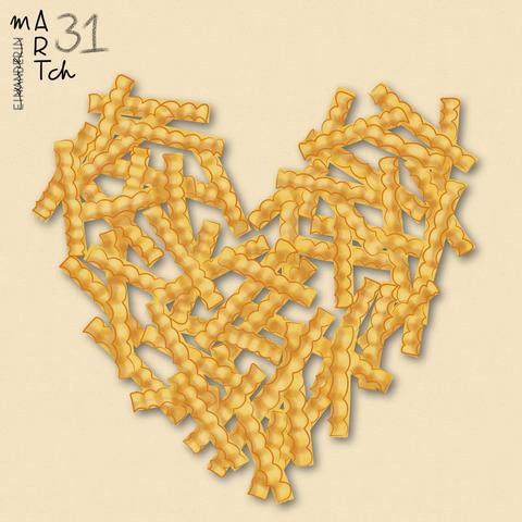 Digitale Zeichnung einer Portion Wellenschnitt-Pommes, die herzförmig drapiert wurden.

Digital drawing of a portion of wavy fries arranged in a heart shape.