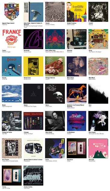Collage des pochettes des albums de Apparat Organ Quartet (Pólýfónía), Aidan Baker, Saåad & Frédéric D. Oberland (No Night Is Long Enough To Dream Twice), Fanatic (Europe In Flames), Brigitte Fontaine (Genre Humain), Foudre! (Kami 神), France (Hôtel De Vogüé), Garaventa (Casual Drama), Gnod / White Hills (Gnod Drop Out With White Hills III), Grauzone (Grauzone), Groop (This Place Is The Space), Heimat (Iti Eta No), Human Error (Human Error), Philippe Katerine (Zouzou), Melos Kalpa (Melos Kalpa), Miss Mend (Macrometric), Novak (Alpine Assignment), Ogives (La Mémoire Des Orages), Osees (A Foul Form), Orchestre Tout Puissant Marcel Duchamp (Ventre Unique), Ours (Ours), Pangea De Futura (War Milk), Prolapse (Killing The Bland), Steve Reich (Collected Works), Le Révélateur (Fictions), Rien Virgule (Berceuses Des Deux Mondes), Rien Virgule (Trente Jours À Grande Échelle), Quentin Rollet & Jérôme Lorichon (Planisphère), So-Do (Studio Works '83-'85), Somaticae (Coltan), Stereolab (Sound-Dust [2025 Reissue]), Terrine (Live @ 19 Crac), Zombie Zombie (Funk Kraut)
