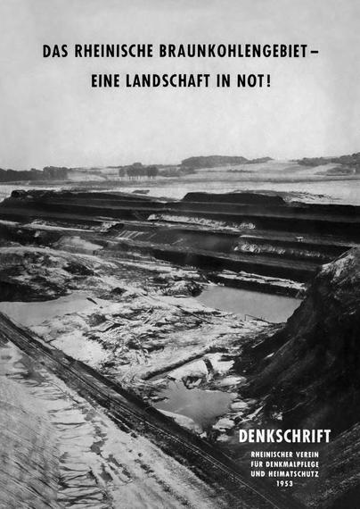 1953 hat der Rheinische Verein eine mehr als 100 Seiten umfassende Denkschrift zum Rheinischen Braunkohlengebiet herausgegeben. Die einzelnen Beiträge befassen sich mit Landschaftswandel und Wasserhaushalt, der Frage der Umsiedlung, den vor- und frühgeschichtlichen Bodenaltertümern, den Baudenkmälern und Archiven im rheinischen Braunkohlengebiet.