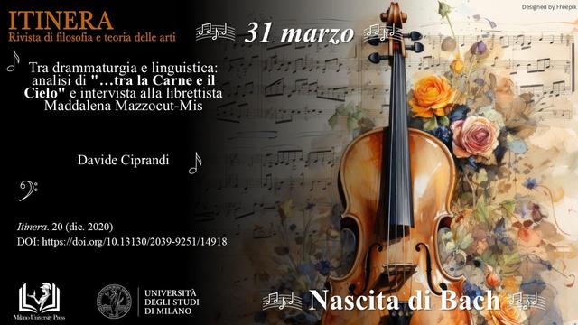 Davide Ciprandi 2020. "Tra drammaturgia e linguistica: analisi di "…tra la Carne e il Cielo" e intervista alla librettista Maddalena Mazzocut-Mis", pubblicato in Itinera. 20 (dic. 2020) con DOI: https://doi.org/10.13130/2039-9251/14918.