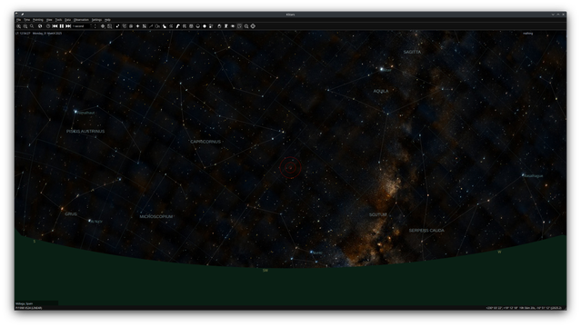 The screenshot shows KStars virtual observatory that you can use for educational purposes or to plan your next astrophotography session.