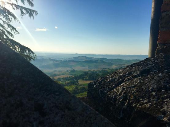 Scenic view from Bertinoro castle into the breathtaking beautiful landscape of Emilia Romagna.