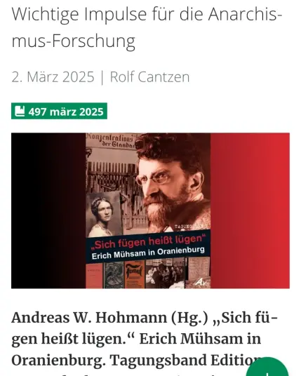 Scrennshot GWR Homepage Buchvorstellung libertäre Buchseiten
Erich Mühsam in Oranienburg
Wichtige Impulse für die Anarchismus-Forschung
