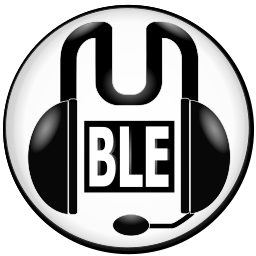 Logo Mumble qui ressemble à un casque micro, l'arceau du casque ressemble à un M et un U, et le mot BLE est entre les deux écouteurs.