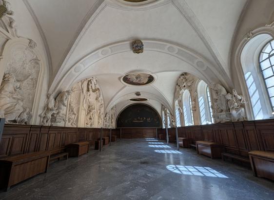 the refectory of the former Benedictine convent (C17), now the Musée des Beaux-Arts de Lyon, at Lyon, France. March 2025.