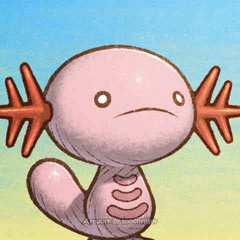 Digitally-handmade fanart profile picture of a shiny male Wooper Pokémon facing forward towards the right side of the image at a 3/4 angle with a frowning facial expression, on a blue-to-yellow gradient background.