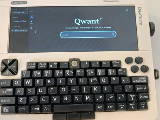 Das Devterm mit geöffnetem Zen-Browser, es ist die Startseite der Qwant Suchmaschine zu sehen.