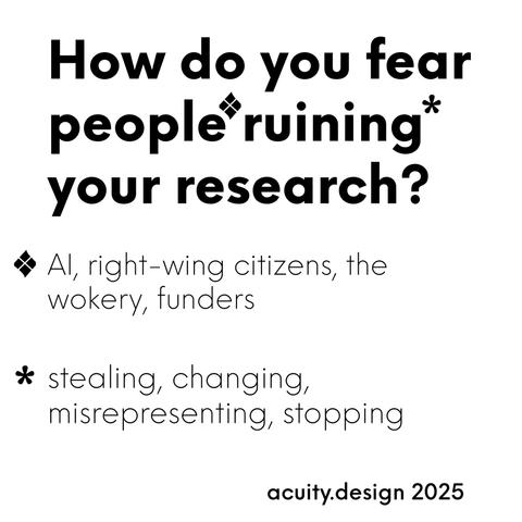 Text slide on how do you fear your work being ruined by people? Who are they? What is it they do?