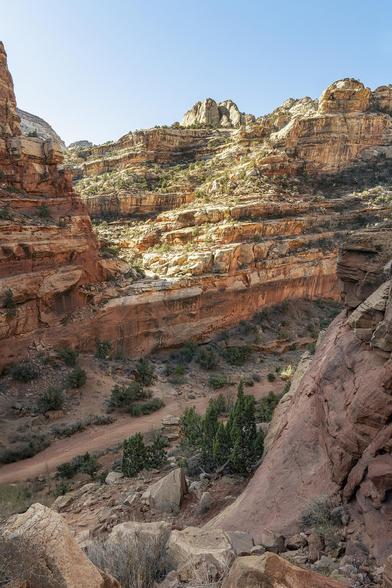 The view of rocky cliffs and a meandering trail below, viewed along the Cassidy Arch hiking trail in Capitol Reef National Park, Utah.

#capitol reef #nationalpark #landscape #landscapephotography #cassidyarch #utah #rocky #erosion #cliffs #rockformations #BuyIntoArt #AYearForArt #artforsale #wallartforsale #giftideas @joancarroll

https://joan-carroll.pixels.com/featured/view-from-cassidy-arch-trail-capitol-reef-np-utah-joan-carroll.html