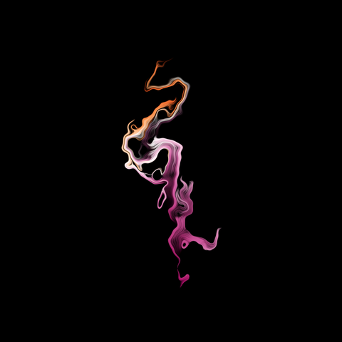 a shape resembling smoke in the lesbian-pride colors on a black background
