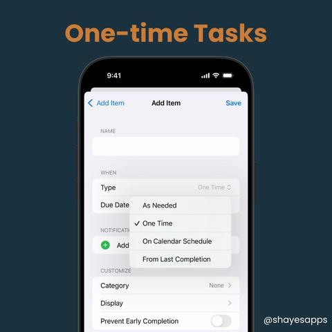 One-time tasks screenshot