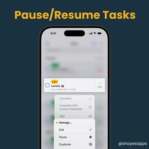 Pause/Resume tasks screenshot