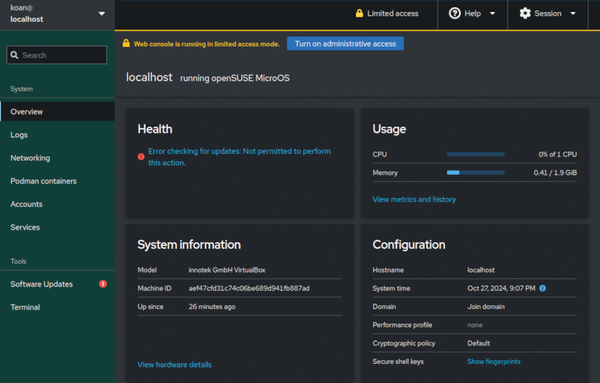 screenshot: The Cockpit web interface allows you to manage your Linux system.