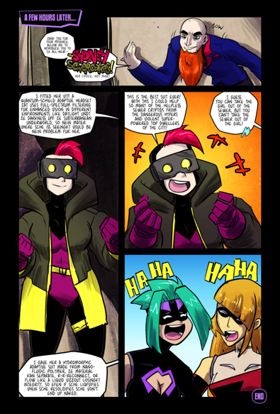 Hans introduces the girls to the all-new Sydney Sewercakes. and gives them a rundown of her new suits abilities and aids.