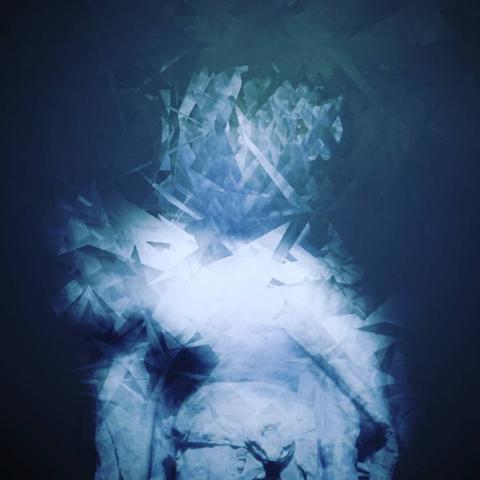 A human shaped deconstructed image. The texture looks like ice