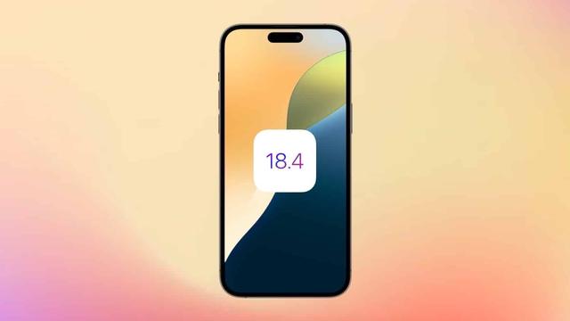 iPhone mit Apple-Wallpaper und einem weißen Icon in der Mitte, auf dem „18.4“ steht. Der Hintergrund ist ein orange-gelber Farbverlauf.