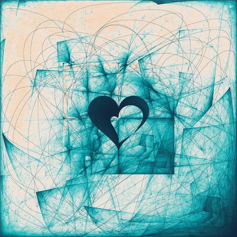 generative art in a white and blue palette. hearts and grainy texture, consistent with previous pieces. sorry, not much energy for good alt text today