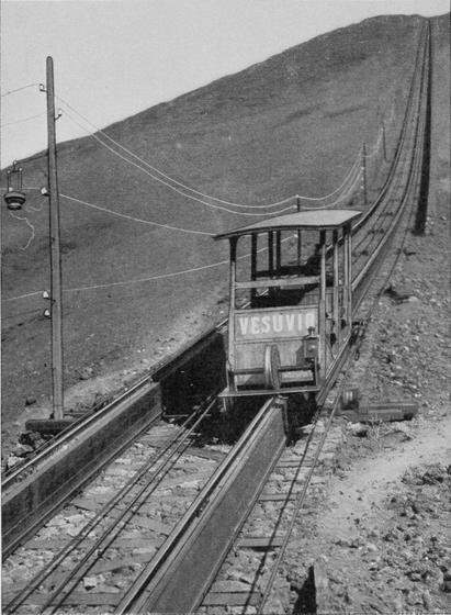 Funicular car ascending Mount Vesuvius.