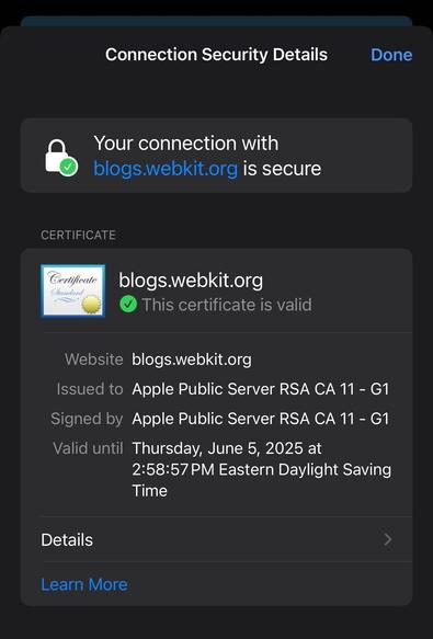 Screenshot of new certificate viewer in iOS Safari