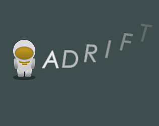 A dark background with a character in a spacesuit standing to the left of the word A D R I F T, each letter of the word gently floating up and away to the right.