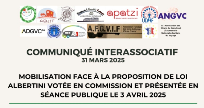La liste des associations: - ACTION GRAND PASSAGE
- ASSOCIATION CULTURE ET TRADITION DES GITANS DU GRAND SUD
- ASSOCIATION DAS SO VAS
- ASSOCIATION DÉPARTEMENTALE DES GENS DU VOYAGE CITOYENS 44
- ASSOCIATION NATIONALE DES GENS DU VOYAGE CITOYENS
- ASSOCIATION FAMILIALE DES GENS DU VOYAGE D’ILE-DE-FRANCE
- ASSOCIATION SOCIALE NATIONALE INTERNATIONALE TZIGANE
- ASSOCIATION REPRESENTATIVE DES GENS DITS DU VOYAGE
- ASSOCIATION RECONNAISSANCE DES LOCATAIRES GENS DU VOYAGE
- AUMONERIE NATIONALE DES GENS DU VOYAGE
- APATZI
- CID’EUROPE
- FRANCE LIBERTÉ VOYAGE
- MEMORIAL DES NOMADES DE FRANCE
- OBSERVATOIRE DES DROITS DES CITOYENS ITINÉRANTS
- UNION DEFENSE ACTION FORAINE
- MEMORIAL DES NOMADES DE FRANCE