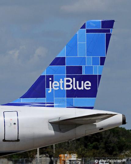 JetBlue Airbus  tail with "Mosaic" design.