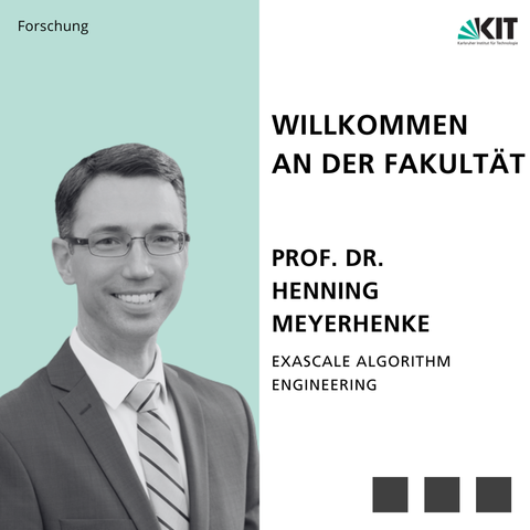 Portrait von Professor Henning Meyerhenke mit Willkommensgrafik