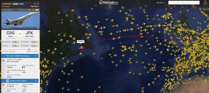 FlightRadar shows a Concorde