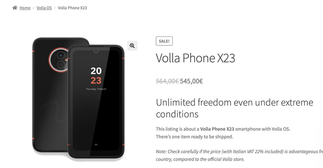 Volla Phone X23 snapshot of the page at the J-D Store