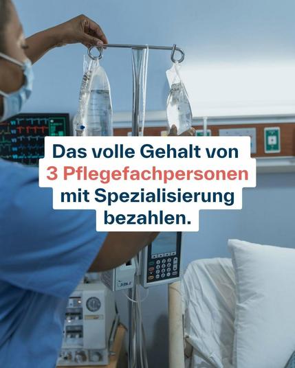 Symbolbild mit folgendem Text:

Das volle Gehalt von 3 Pflegefachpersonen mit Spezialisierung bezahlen.
