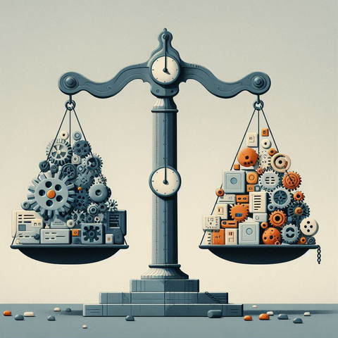 An illustration of the concept of balancing simplicity and complexity in software engineering.