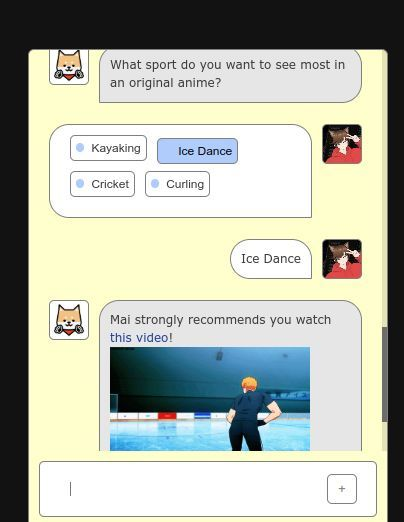 Mai el asistente de myanimelist.net donde recomienda según tus opciones un anime en estilo chat